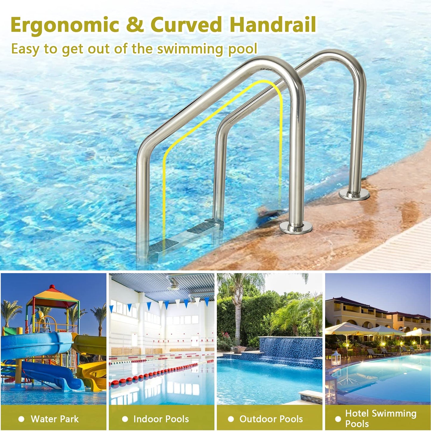 IRONMAX Swimming Pool Ladder, 3-Step Heavy Duty Stainless Steel Pool Stair w/Non-Slip Steps, Easy to Install, Pool Ladder for Inground Pools, Gym & Water Park, 265 LBS Weight Capacity