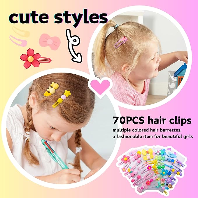 70PCS Hair Accessories for Girls Little Girl Hair Clips Barrettes for Baby Toddler Teens Women Kids Cute Candy Colorful Flower Gift for 6-18 Ages (Girls Hair Accessories)