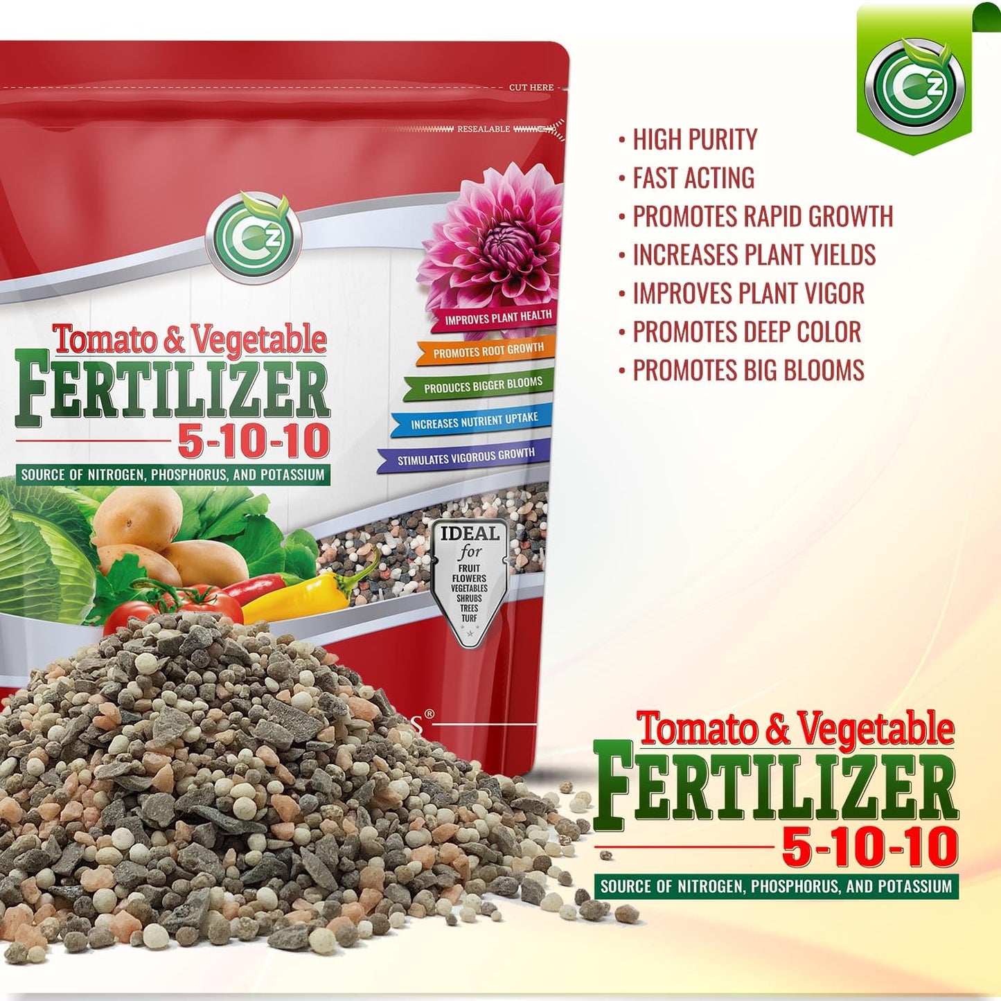 5-10-10 Tomato & Vegetable Fertilizer - Made in USA - 2% Iron + Micronutrients Plant Food for Flower Gardens