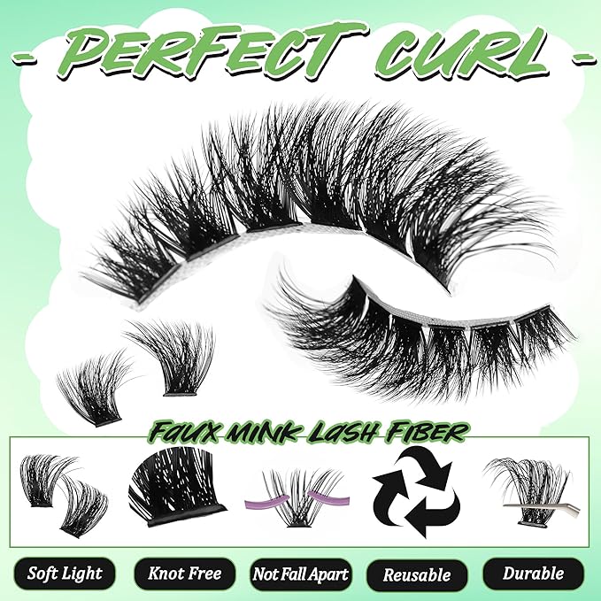 Cat Eye Wispy Lash Clusters Kit 420Pcs DIY Individual Lashes Clusters Lash Bond and Seal Lash Tweezers