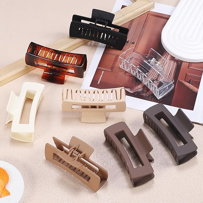 4.1 Inch Large Hair Clips 8 Pcs Square Claw Clips for Thick Hair Big Hair Claw Clips Acrylic Banana Jaw Clips Hair Accessories for Women and Girls -Transparent