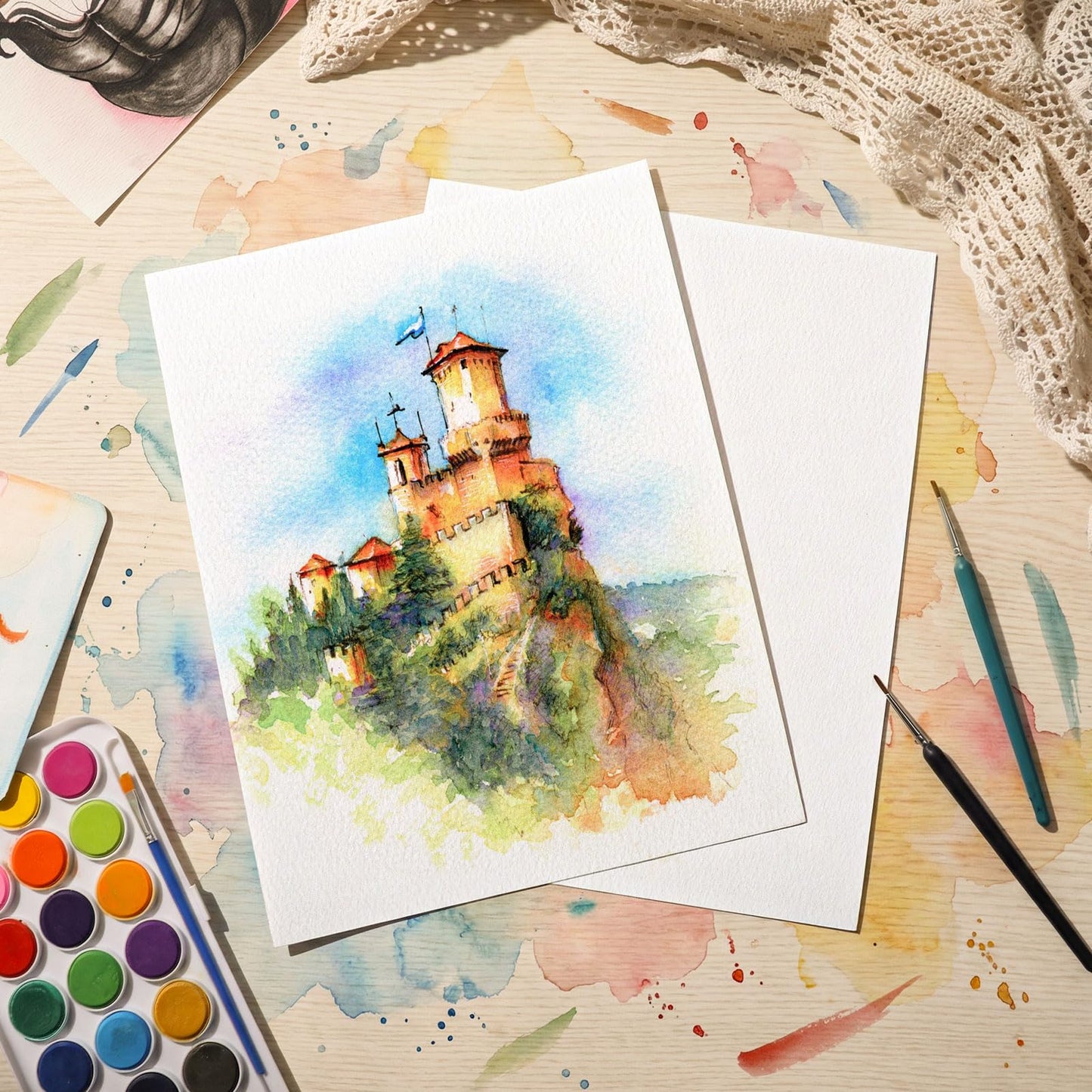120 Sheets Large Watercolor Paper Bulk, 140 lb/300 GSM Cold Press Paper White Water Color Paper for Students Adults Artists Drawing Gift Cards(11 x 14 inch)