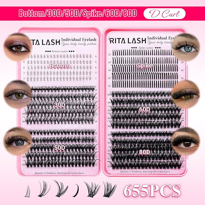 Lash Clusters Kit DIY Lash Extension Kit 3 Boxes Cluster Lashes 1930Pcs Cluster Eyelash Extensions Wispy Eyelash Clusters with Lash Bond&Seal,Gift Packs for Beginners Bulk Pack(12 Counts Lash Kit-1)