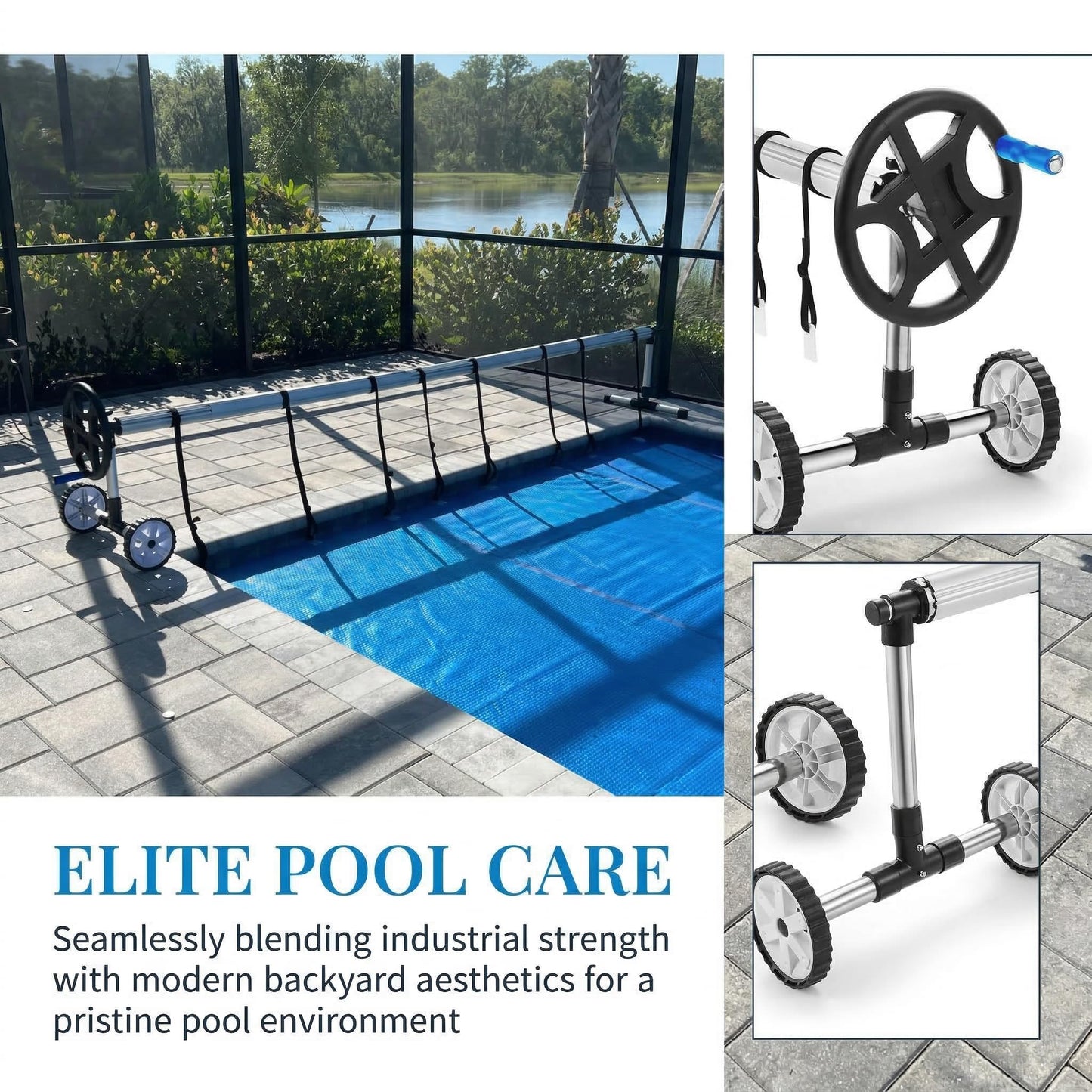 Nollapo 18FT Aluminum Solar Pool Cover Reel System – Adjustable In-Ground Swimming Pool Cover Roller, Easy-Crank Handle, Rust-Resistant Tube, Fits 6–18 ft Wide Pools