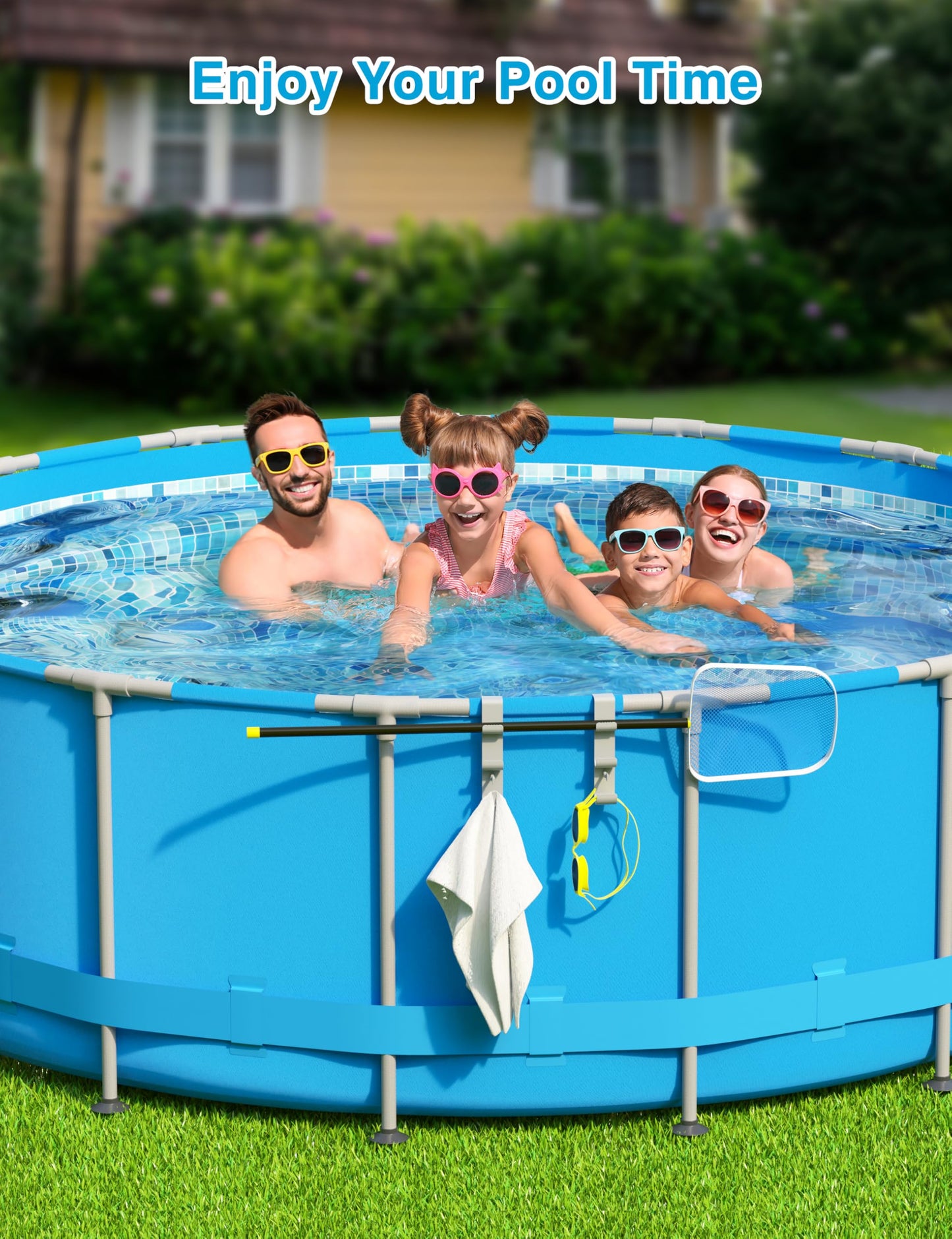 POOLHOUR Pool Hooks for Poles - Adjustable 3-Hook Pool Pole Hanger for Above Ground Pool Accessories,Skimmer & Cleaning Tool Bracket for Above Ground Pool Maintenance[Patented]