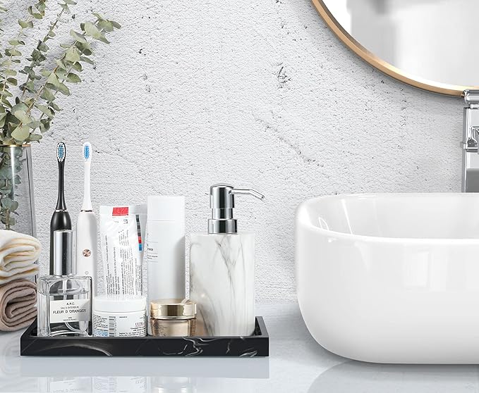 Luxspire Bathroom Vanity Tray, Resin Dresser Jewelry Ring Dish Tank Storage Kitchen Sink Countertop Organizer Plate Holder for Perfume Candles Soap Towel Plant Bathroom Accessories, M, Matte Ink Black