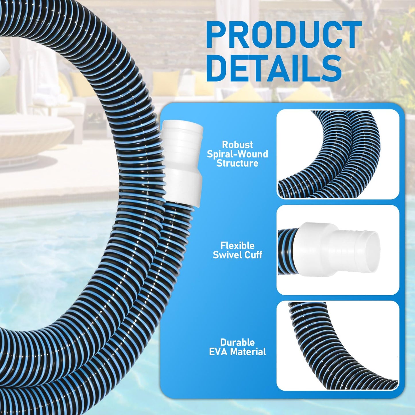 Conderyang 2Pack 1.25×59in EVA Pool Professional Hoses with 2026 Upgrade Flexible Tube Head and 2 Brackets for Above Ground Swimming Pools Pump Replacement Vacuum Heavy Duty Hose Pool Supply (Blue)