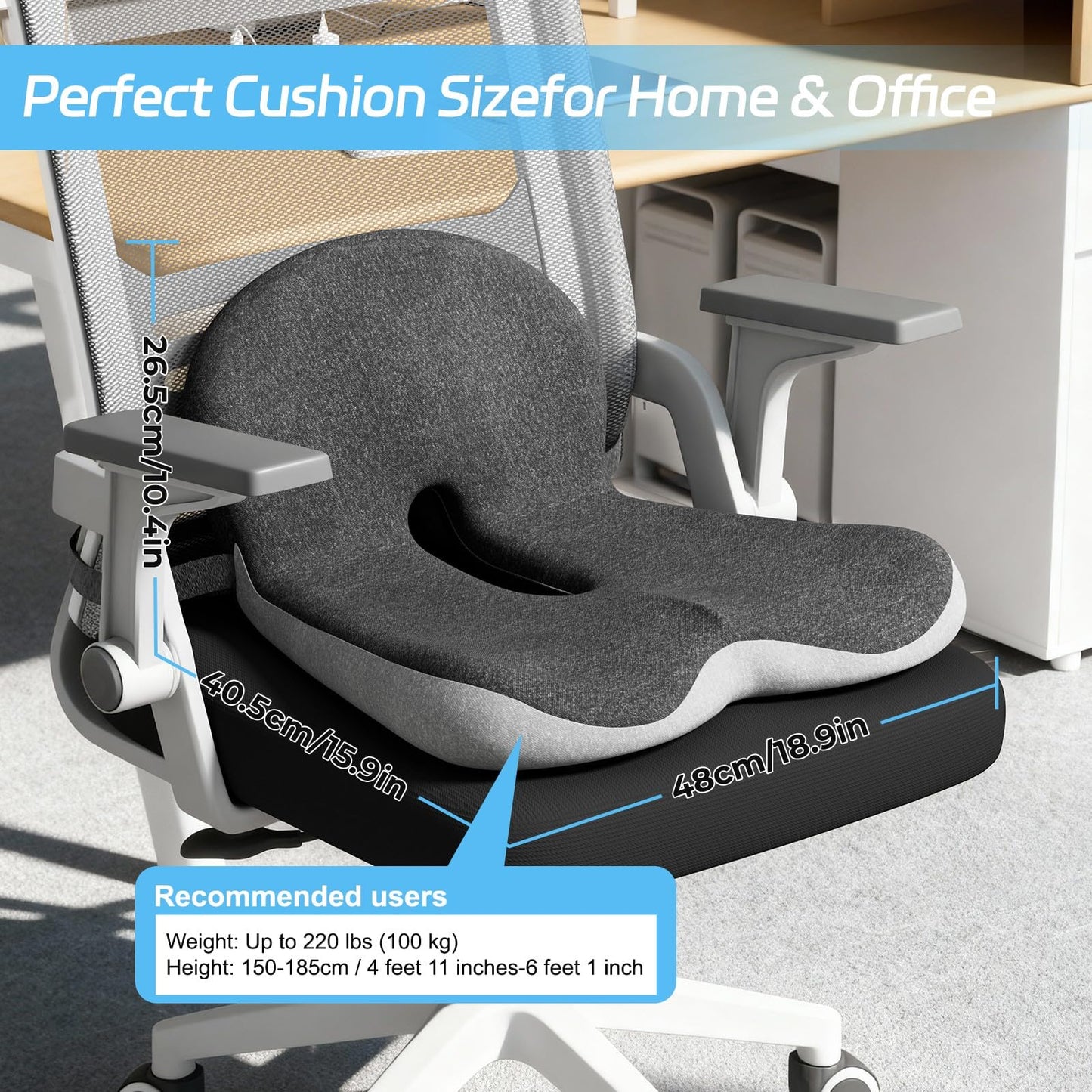 jpinlr Truck Driver Seat Cushion, Memory Foam L-Shaped Ergonomic Cushion for Office Chairs, Comfort & Support for Long Sitting