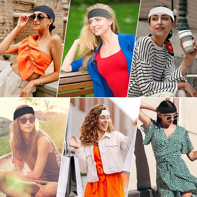 Ztomine Headbands for Women, 8pcs Stretchy Non Slip Soft Cotton Cloth Hair Bands for Sports, Workout, Yoga and Running