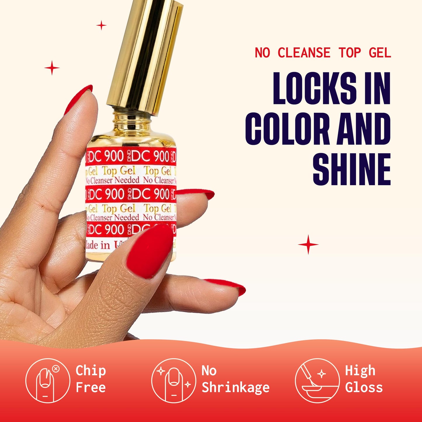 DND DC Base Gel and Top Gel Polish No Cleanse Set, UV/LED GelBase Polish 800 and No Cleanse Top Coat 900, Salon Professional Gel Polish Duo, 0.6 Fl Oz Each
