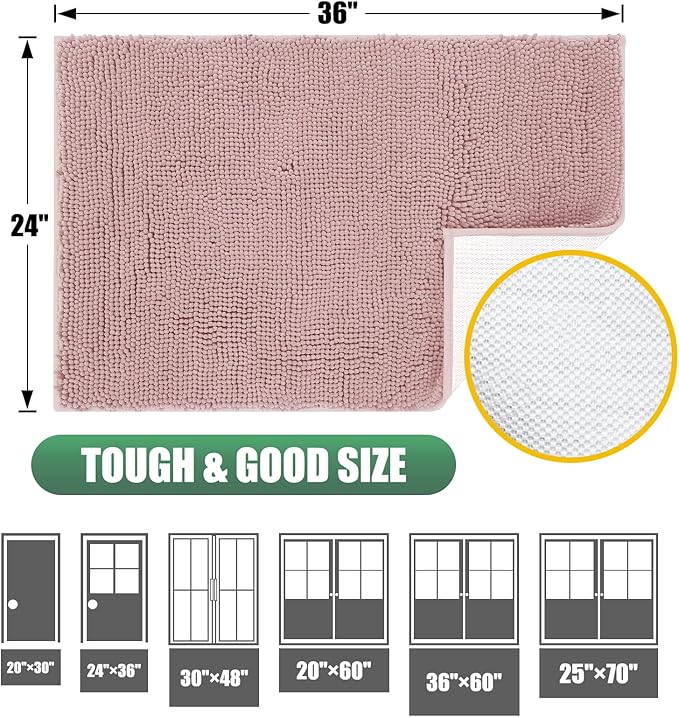 IM HOME Chenille Absorbent Outdoor Doormat 30" x 20", Washable Muddy Door Mats for Dog Non Slip Indoor Doormat Dog Mat for Muddy Paw Front Inside Doormats for Entryway Dusty Pink