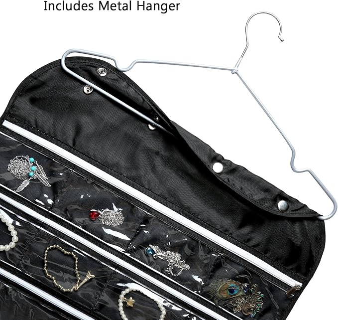 BB Brotrade Hanging Jewelry Organizer,Accessories Organizer,56 Zipper Pocket Organizer for Holding Jewelries (Black-Zipper)