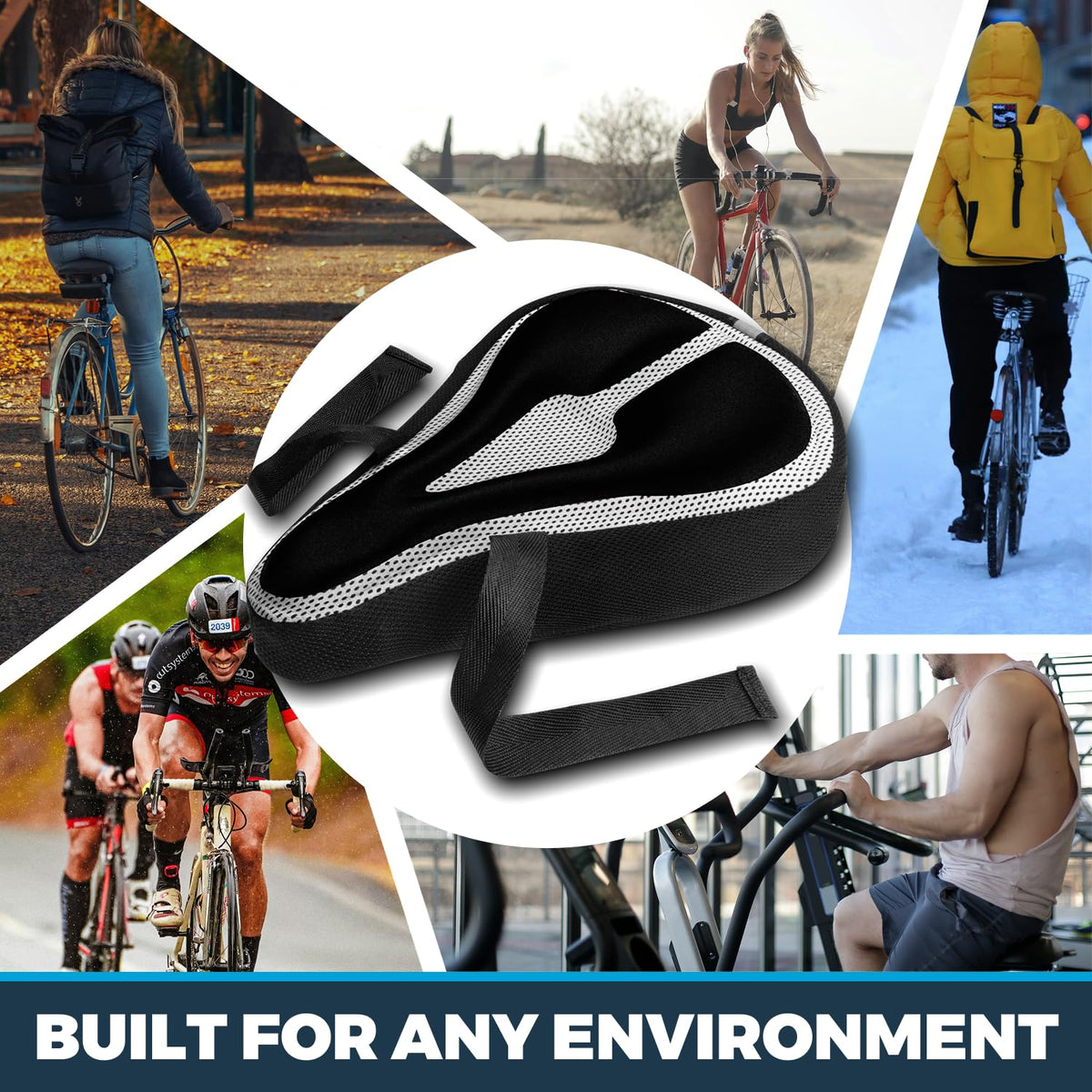 Roam Bike Seat Cushion - Padded Comfort Gel Bicycle Cover, Compatible with Peloton, Mountain, Road, Cruiser, Exercise, Spin, or Stationary Bikes - Saddle Cover for Adult Men & Women