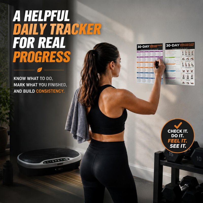 POCAZONE Vibration Plate Workout Poster, Full-Body Exercises + 30-Day Personalized Plan, Beginner to Advanced Guidance, Fits All Vibration Machines, Home Fitness & Recovery