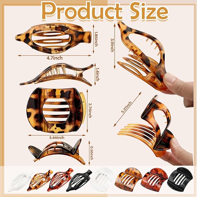 8 Pcs Large Flat Claw Clips for Women, 2 Styles French Flat Hair Clips for Women, Strong Hold Hair Claw Clips for Thick Thin Hair (Black White)