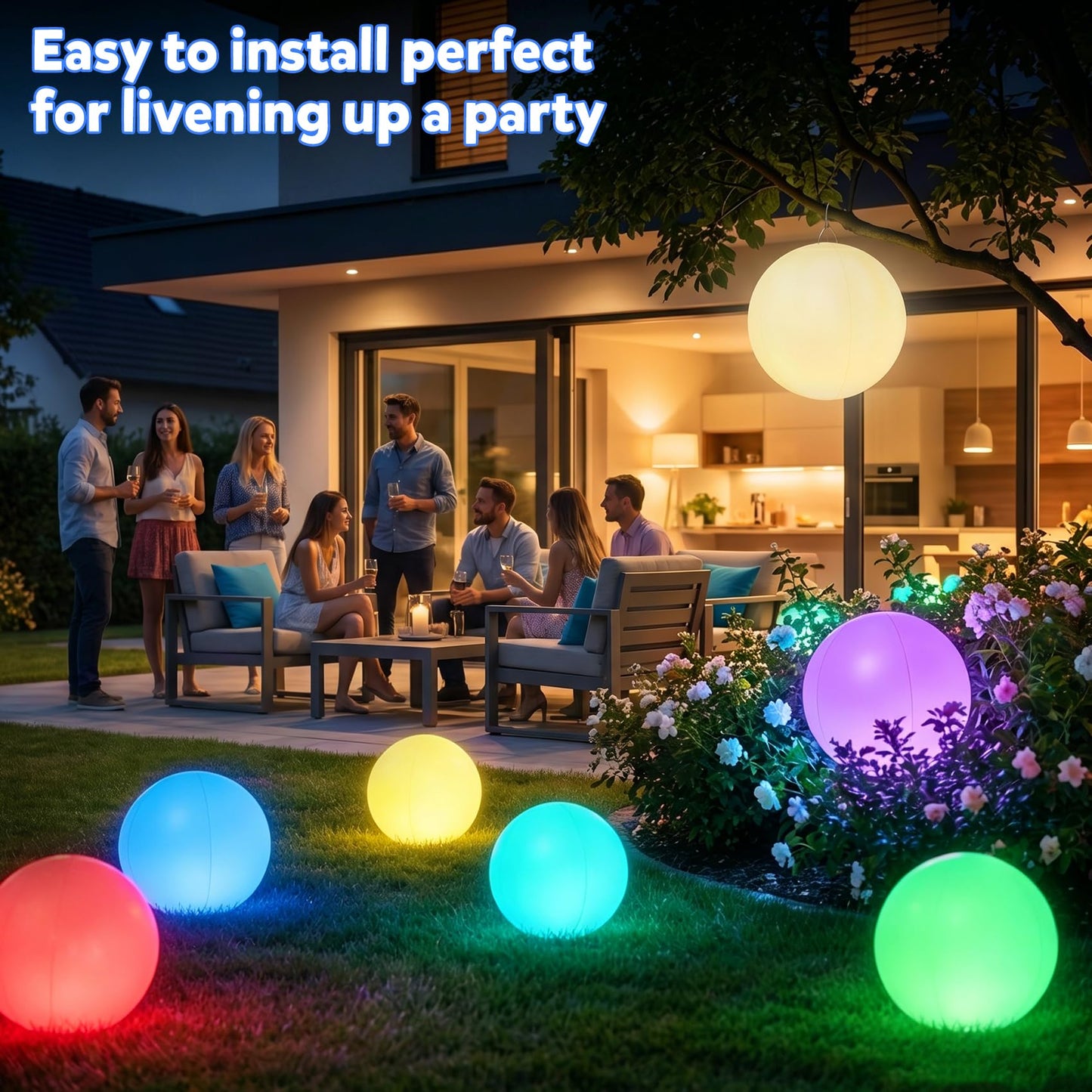 Ynipanda Floating Pool Light Ball, 12" Light Up Beach Ball, 4Pcs Waterproof LED Glow Balls with 8 Light Modes, Glow in The Dark Pool & Beach Decorations for Kids and Adults