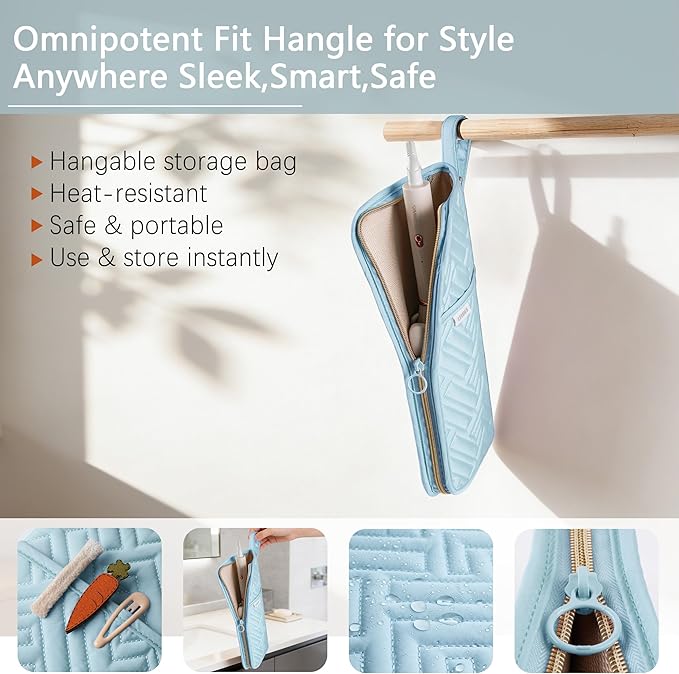 Hair Tool Organizer Heat Resistant Mat for Flat Iron Case Hot Tools Curling Iron Holder Hair Tools Travel Bag for Straightener Brush Pad Pouch Hairstylist Essentials (Light Blue)