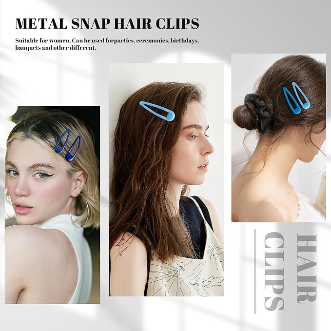 20 PCS Metal Snap Hair Clips Water Drop No Slip Barrettes for Women Bright Small Hair Clips For Thick And Thin Fine Hair,Multiple Blue,1.97 x 0.5 In.