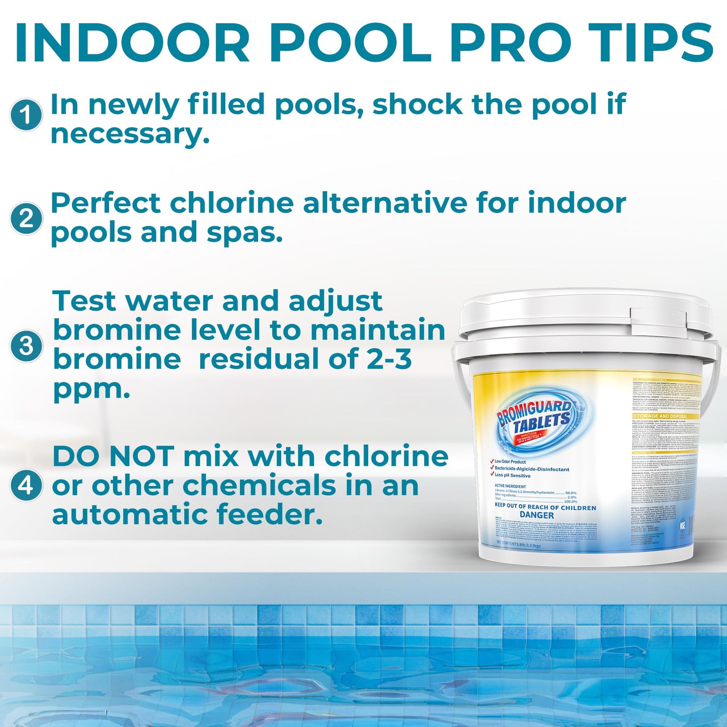 1 Inch Bromine Tablets | Brominating Chemical Sanitizer for Spas, Hot Tubs or Indoor Pools - Low Odor, Less Irritation, Pre-Stabilized, Long-Lasting, Chlorine Alternative - 8 lbs
