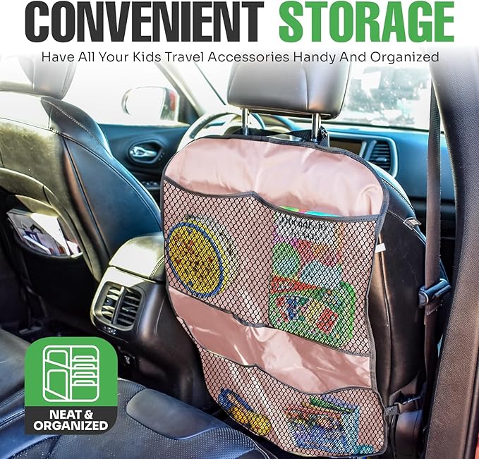 lebogner Back Seat Cover for Kids (Pink - 4 Pocket)