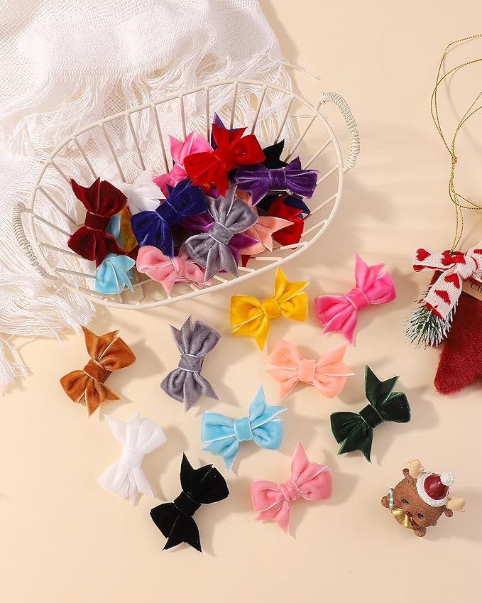 doboi 2"Hair Bows Velvet Baby hair clips 30PCS Christmas mini bows for hair Fully Lined Hair Barrettes Alligators for Infants Toddlers