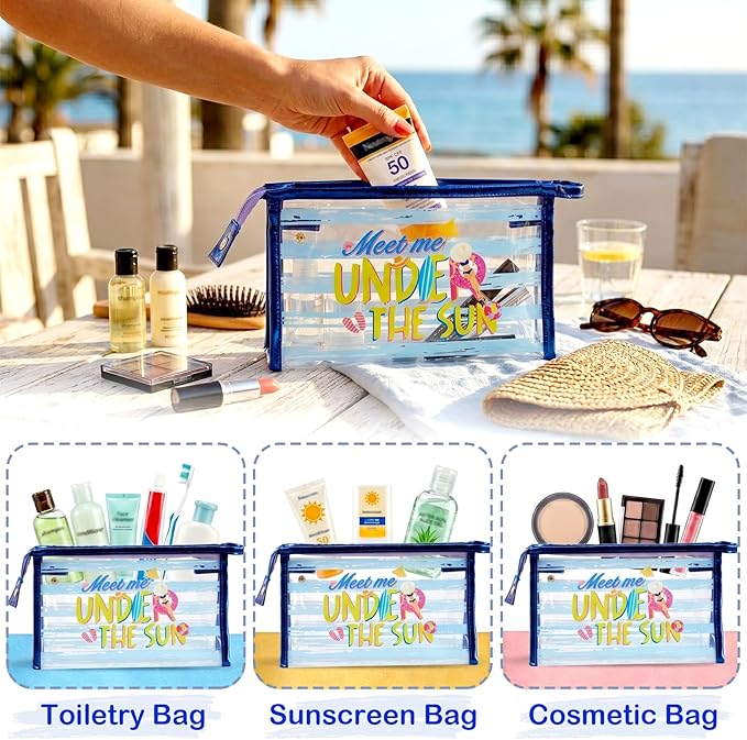 COSHAYSOO Sunscreen Bag Clear Makeup Toiletry Pouch Beach Vacation Essentials for Women Teen Girls Trip Gifts Summer Pool Travel Must Have Accessories Waterproof Stuff