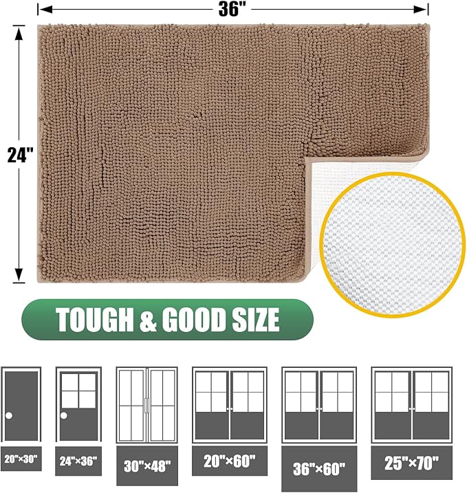 IM HOME Chenille Absorbent Outdoor Doormat 60" x 36", Washable Muddy Door Mats for Dog Non Slip Indoor Doormat Dog Mat for Muddy Paw Front Inside Doormats for Entryway Camel