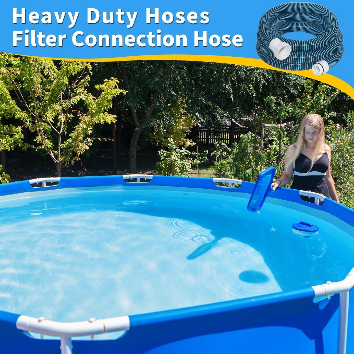 Conderyang 1.5" 15ft EVA Pool Professional Hose with External Male Threads for Above Ground Pools Pump Replacement Hose Pool Supply for Cleaner Kit Heavy Duty Hoses Filter Connection Hoses(Blue)