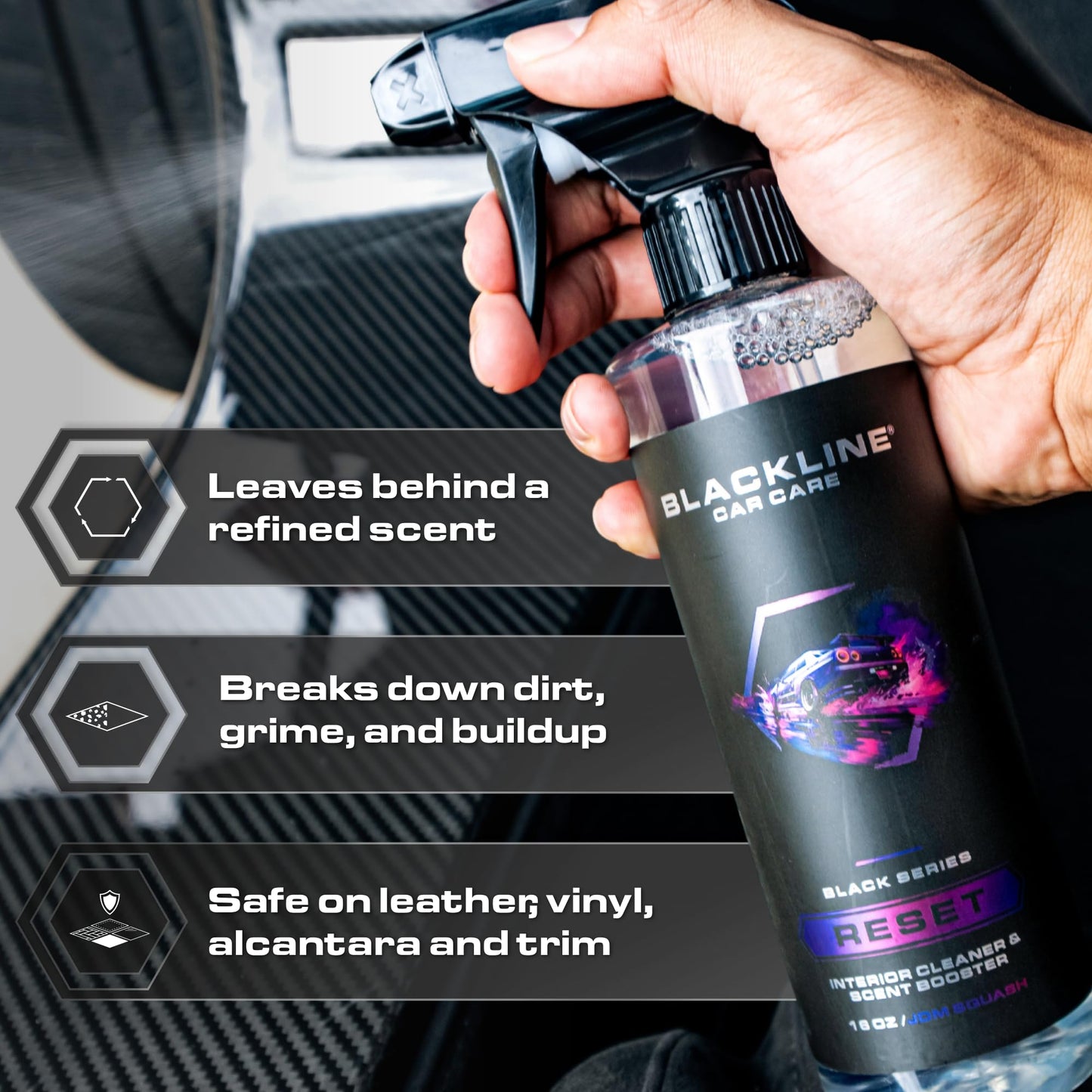 Blackline Luxury Scented Leather Interior Car Cleaner Reset Deep Cleans & Deodorizes All Surfaces, pH-Neutral High-Foam Formula, Long-Lasting Premium Fragrance and Deodorization for Car