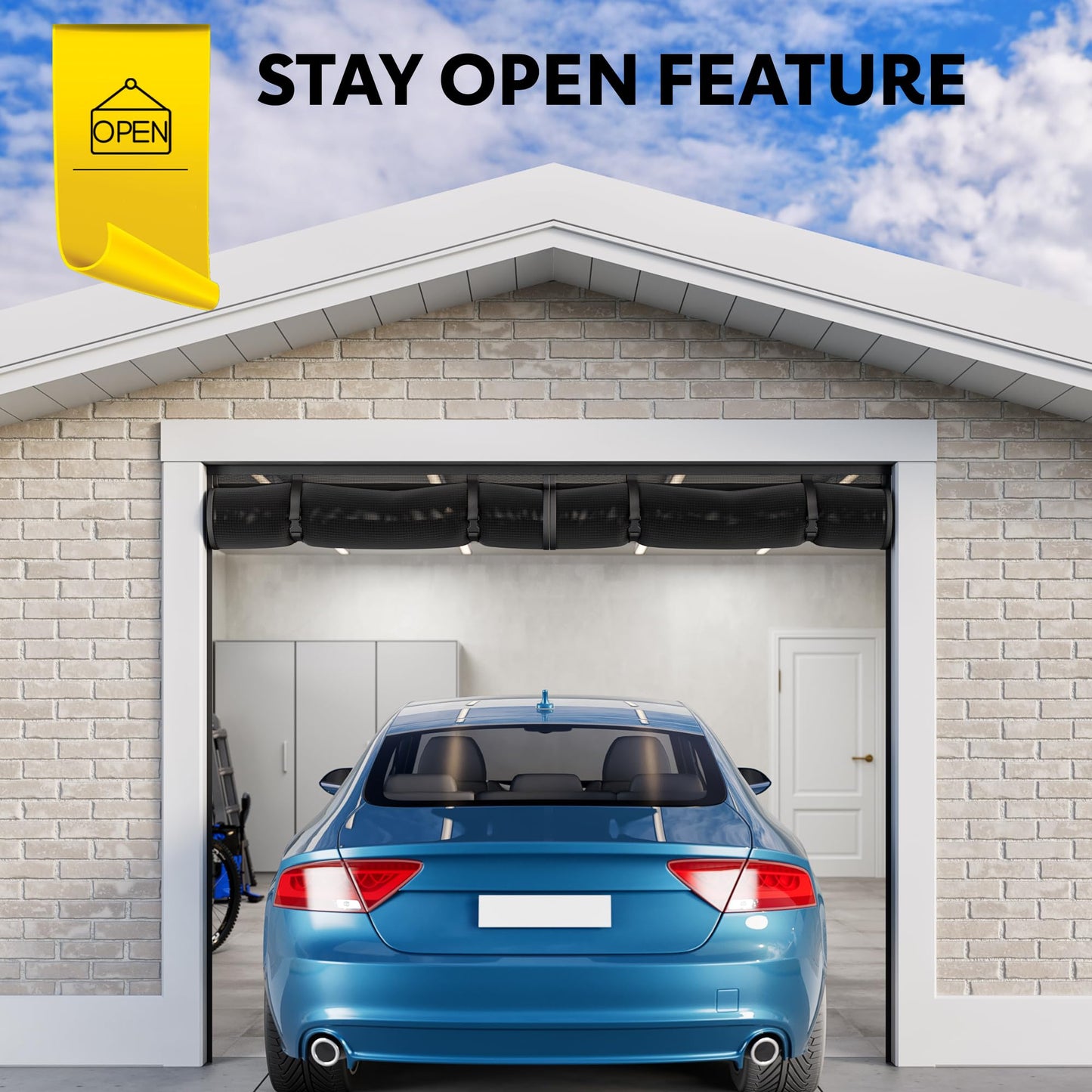 AUGO Garage Door Screen, 2 Car 8x7FT, Fiberglass mesh with Magnetic Closure, Heavy Duty Weighted Bottom, Easy Assembly & Pass, Hands Free Screen Door