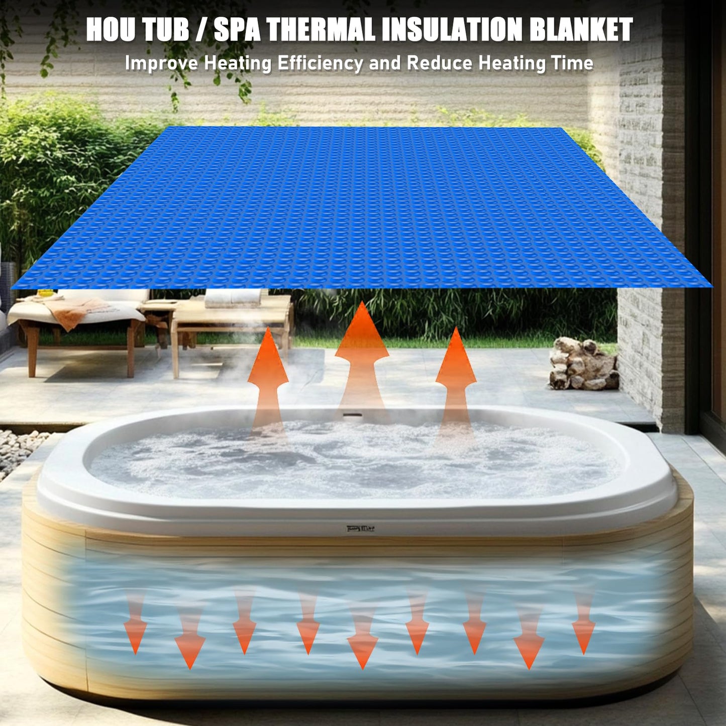 Kakolvan Solar Bubble Hot Tub Spa Cover for 4.5 x 4.5 FT Square Inflatable Swimming Pool Blanket Thermal Floating Insulation 16 Mil Bubble Solar Covers for Indoor Outdoor Spa Hot Tub Wrap Covers