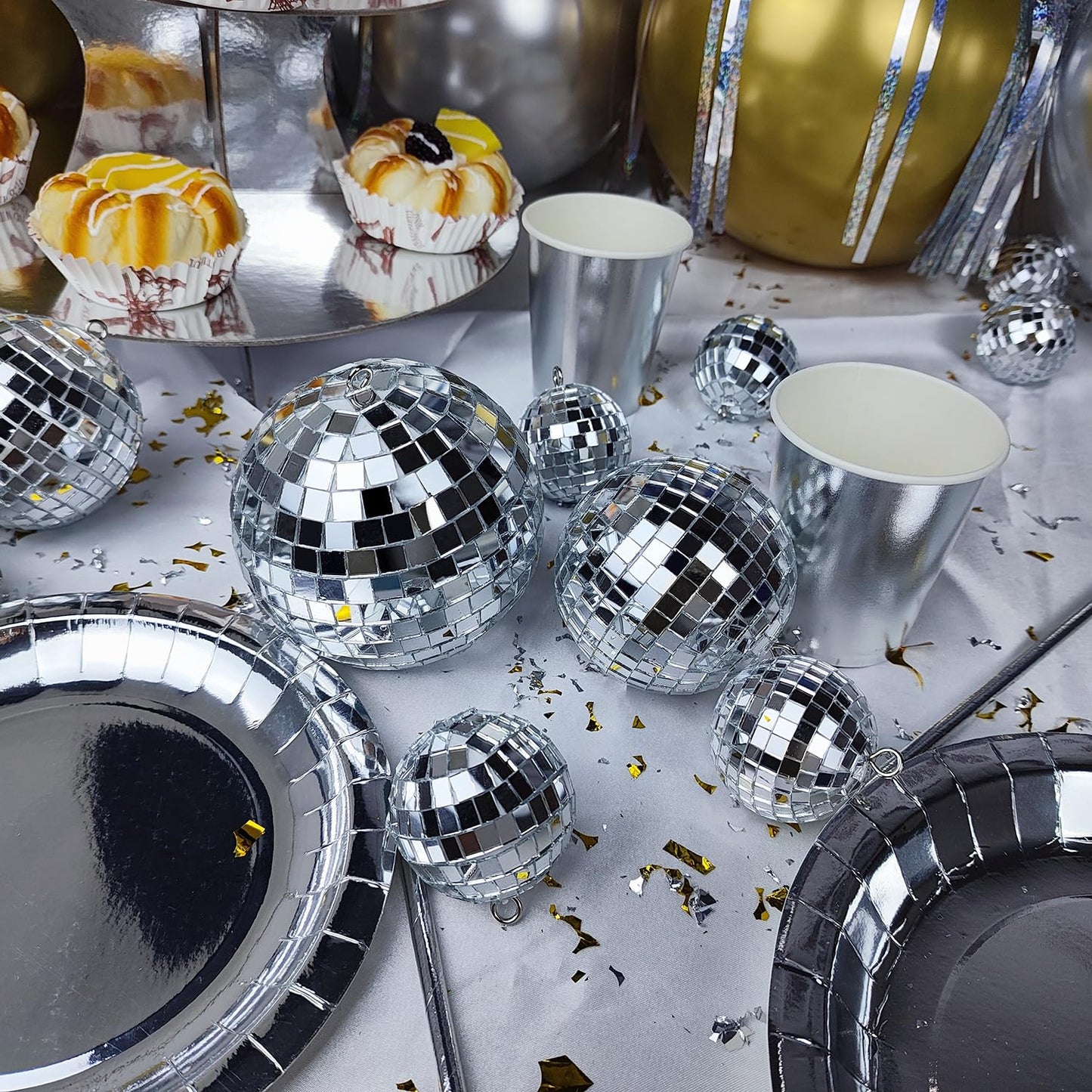 54 Pcs Mini Silver Disco Balls - Hanging Mirror Ornaments for Party, Wedding, Christmas Supplies
