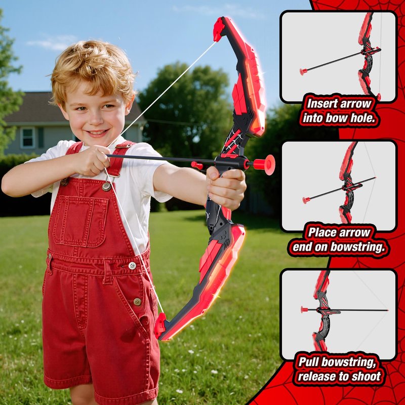 HYES Bow and Arrow for Kids, LED Light Up Archery Set with 12 Suction Cup Arrows, 1 Hanging Target, 3 Score Targets & 1 Quiver, Indoor Outdoor Sport Gifts for Boys Girls Ages 4-12, Black