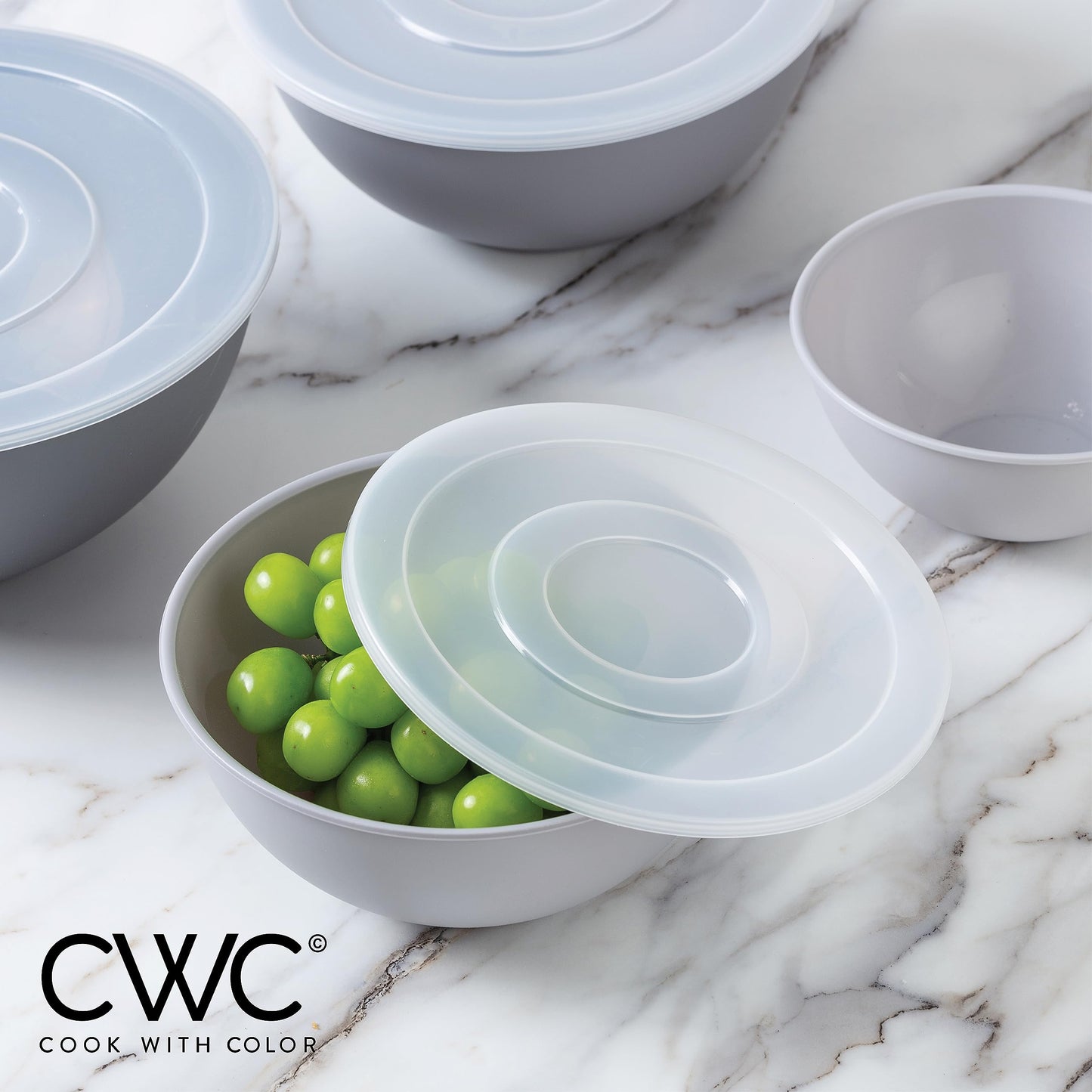 COOK WITH COLOR Plastic Nesting Mixing Bowls Set - 12 Piece includes 6 Prep Bowls and 6 Lids, Microwave Safe (Gray Ombre)