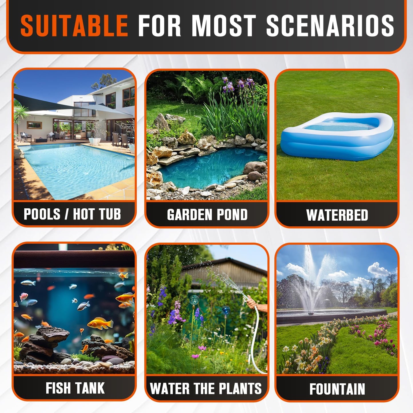 Sump Pump,Pool Cover Pump above Ground,submersible water pump Swimming Water Removal Pumps,for Swimming Pool Basement Garden Pond Tubs Draining,75W,Max Flow:850GPH,3 Adapters,25 Ft Power Cord (Orange)