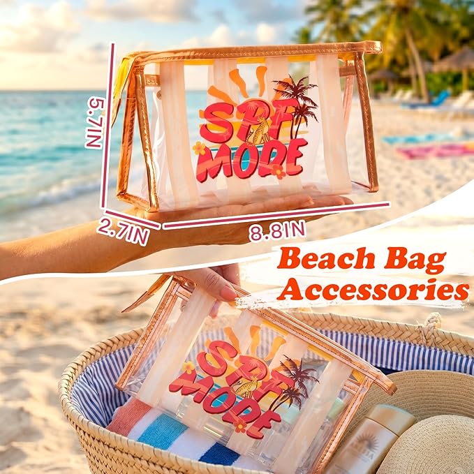 COSHAYSOO Sunscreen Bag Clear Makeup Toiletry Pouch Beach Vacation Essentials for Women Teen Girls Trip Gifts Summer Pool Travel Must Have Accessories Waterproof Stuff