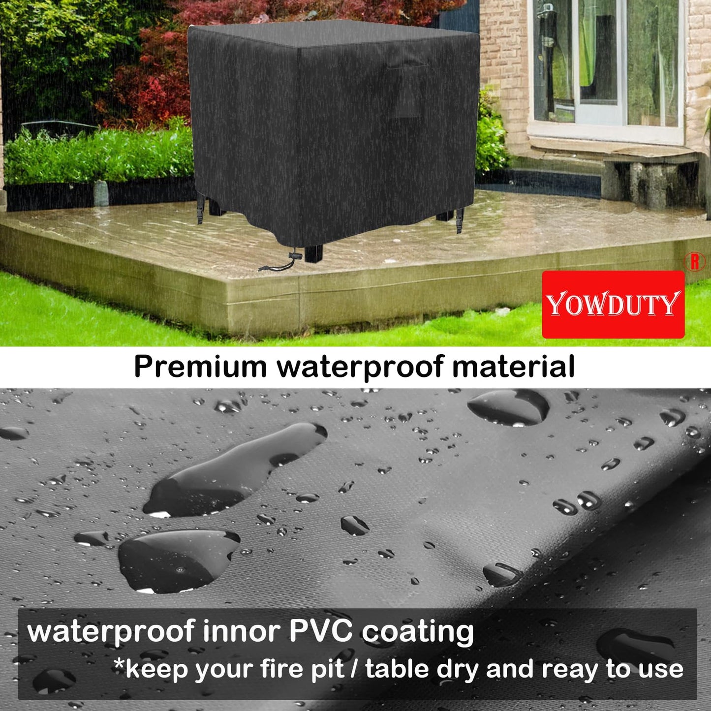 YOWDUTY Propane Fire Pit Cover Square 30 Inch, Waterproof Heavy Duty 600D Gas Fire Pit Table Cover 30 x 30 x 25 Inch, Fit 28-30 Inch Firepit Table, All-weather Protection For Patio Fire Table