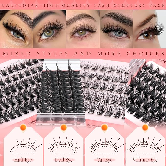 Wispy Lash Clusters Natural Eyelash Clusters 230pcs Cluster Eyelash Extensions 4 Styles Individual Lashes 10-18mm Eyelashes DIY Lash Extension Natural Look Lash Cluster Wispy by calphdiar