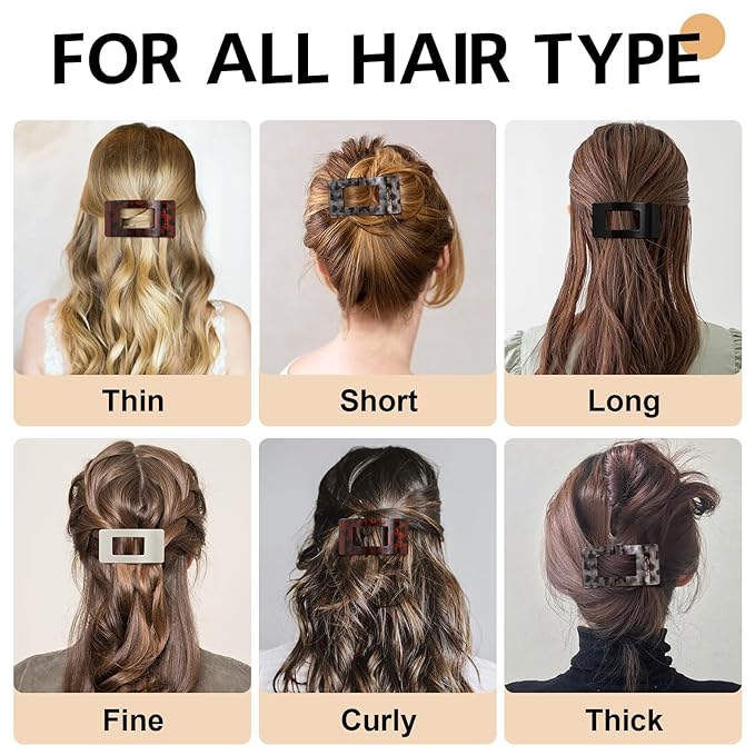 8 Pack French Flat Hair Clips for Women – Large Matte No-Slip Claw Barrettes for Thick & Thin Hair, Strong Hold Styling Accessories (Leopard Black and White)