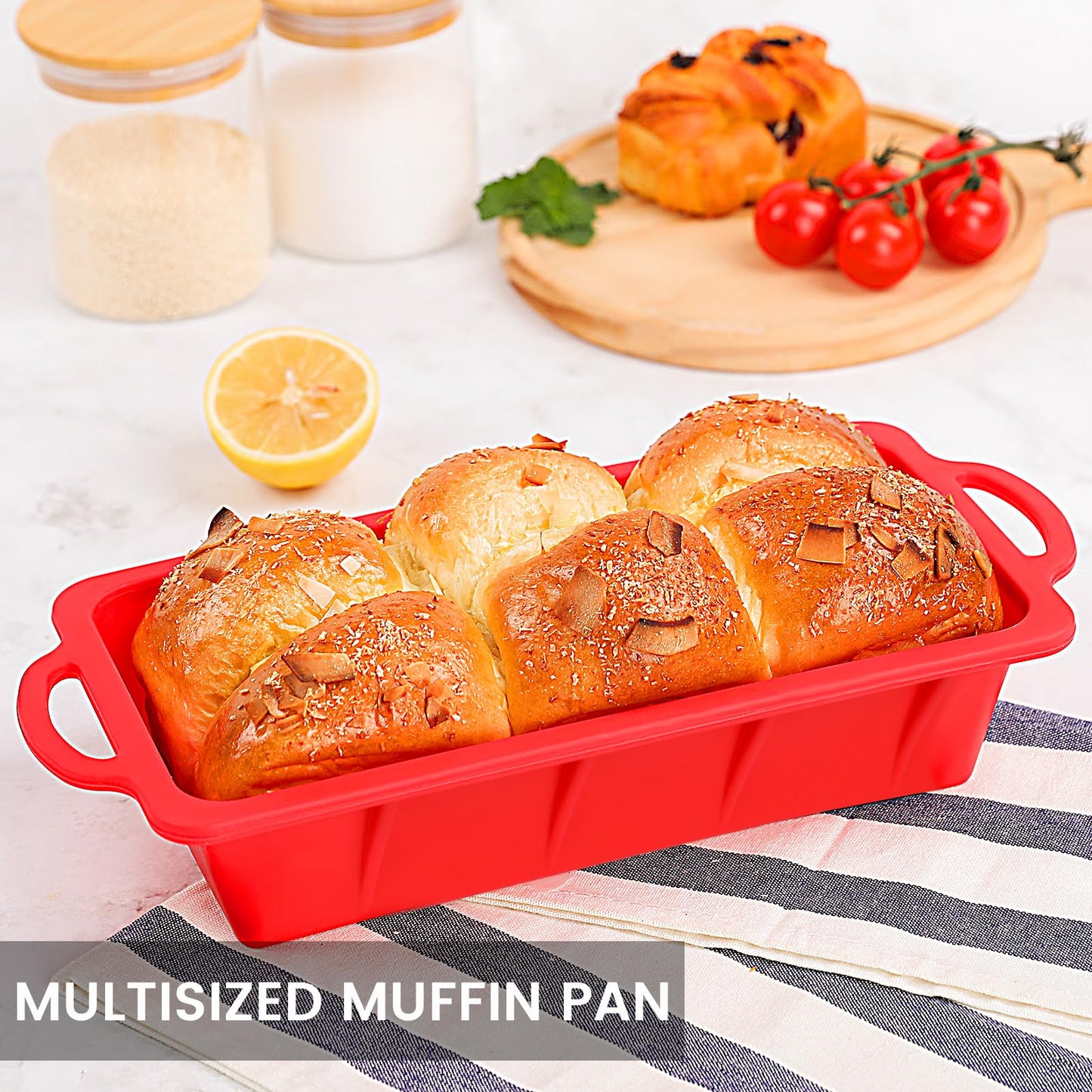 Vinino 2 Pack Silicone Bread Loaf Pan with Metal Reinforced Frame, 9.5 x 5 in Non-stick Silicone 1 lb Loaf Pan for Baking, Durable Bread Pan for Oven Dishwasher Safe - Red