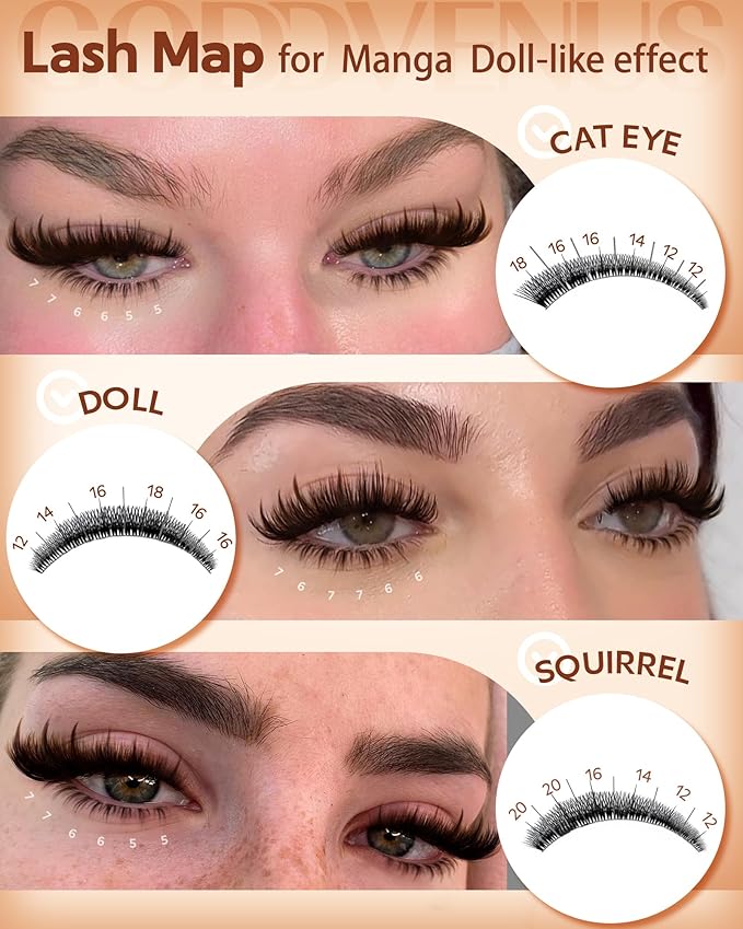 Brown Manga Lash Clusters With Spikes Wispy Cluster Eyelashes Extensions Fluffy Volume Anime Eyelash Clusters with Bottom Cluster Lashes Fairy Individual Lash Extension (D Curve 12-18mm 213 pieces)