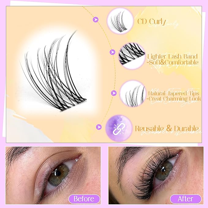 Lash Clusters Natural Eyelash Clusters Wispy Lashes Clusters 10-16mm 100pcs Cluster Eyelash Extensions DIY 3D Individual Lashes Extensions with Invisible Band Natural Lash Extensions by Ruairie