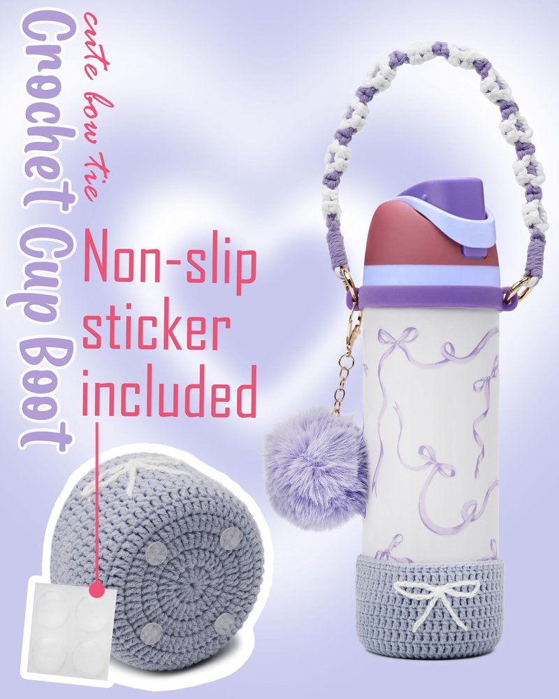 Kaitiaki Crochet Boot Set for Owala Water Bottle 24 oz - Anti-Slip Sleeve, Water Bottle Handle Strap & Crochet Handle, Fits Owala Tumbler, Perfect Owala Accessories (Purple, 24 oz)