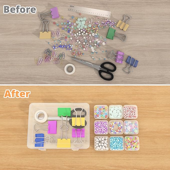 Mathtoxyz Bead Organizer Box, 93Pcs Small Organizers and Storage Plastic Cases, Mini Clear Storage Containers With Hinged Lid, Rectangle for Bracelet Making, DIY Jewelry Craft, Nail