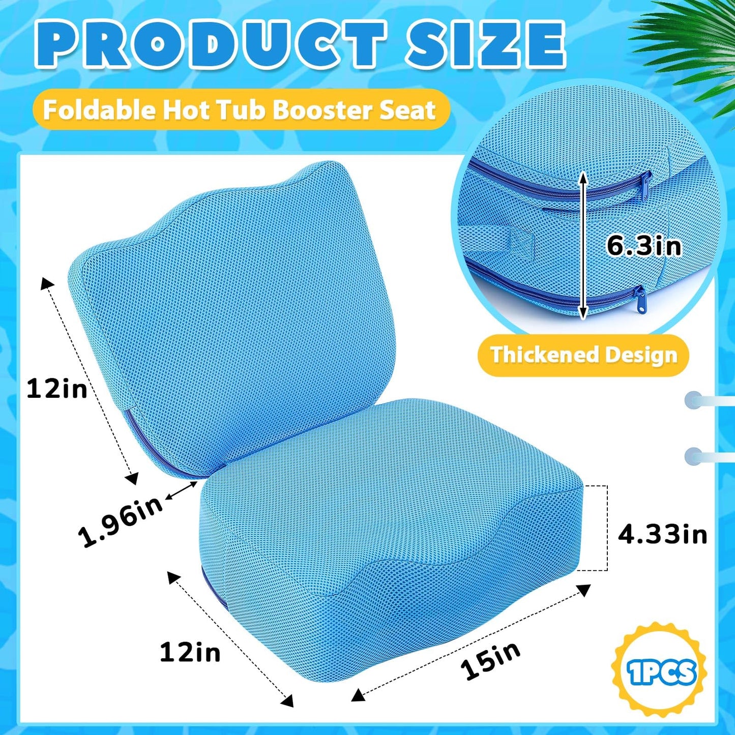 Yerliker 1 Pcs Foldable Hot Tub Booster Seat for Adults, Adjustable 2 Heights up to 6.3", Weighted Booster Seat 3D Air Mesh Hot Tub Accessories Quick Dry Micro Dot Non Slip for Spa Bathtub Pool