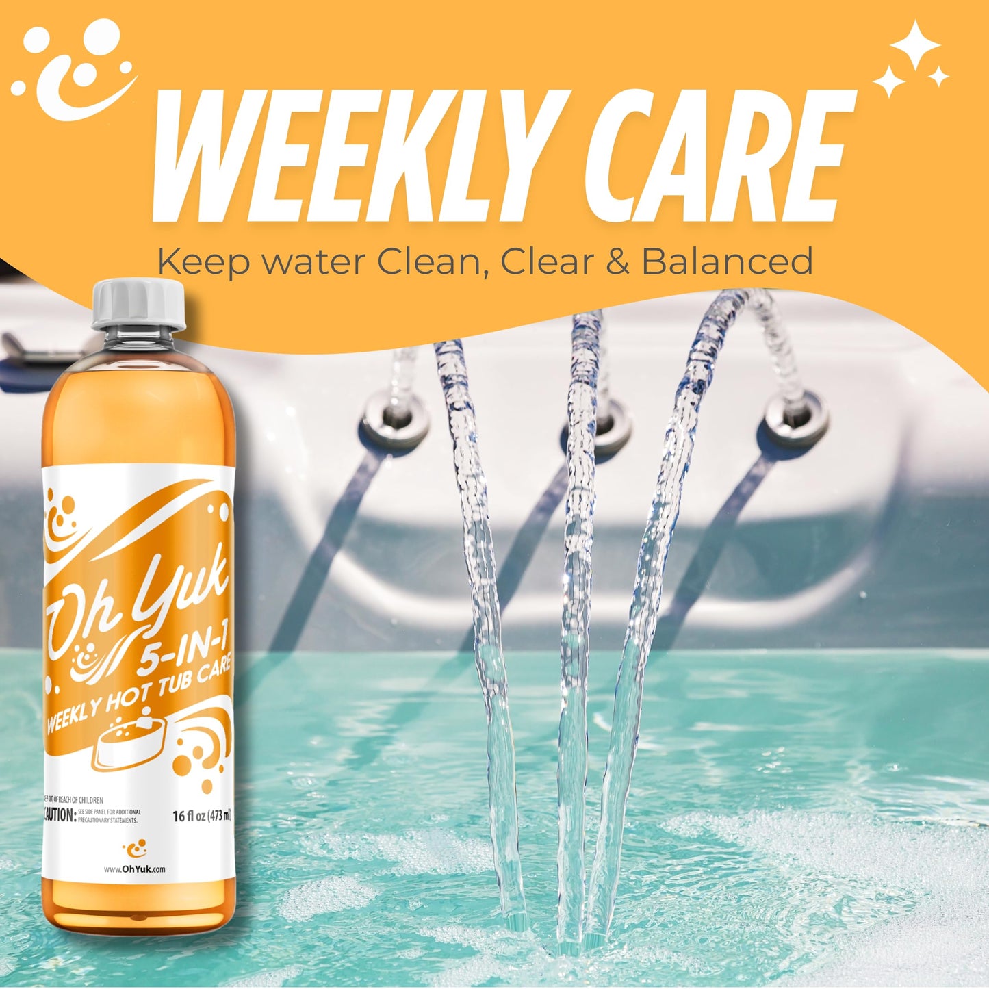 Oh Yuk Hot Tub Cleaner + 5 in 1 Weekly Hot Tub Care Combo, Hot Tub Chemicals, Hot Tub Jet Cleaner, Spa Chemicals for Hot Tub, Water Clarifier, Conditioner and Spa Treatment
