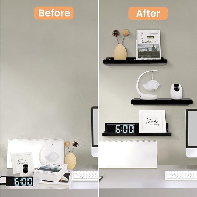 upsimples Acrylic Shelves for Wall Decor, 15" Display Shelf Perfume Organizer for Bathroom, Bedroom, Living Room, Floating Bookshelves for Kids, Black, 4 Pack