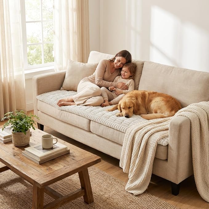 Smiry Couch Cover for Dogs Washable, Non Slip Fuzzy Pet Couch Covers for 3 Cushion Sofa Pet Friendly, Thick Soft Sofa Slipcovers Cushion Protector (White, 27.6" x 88")