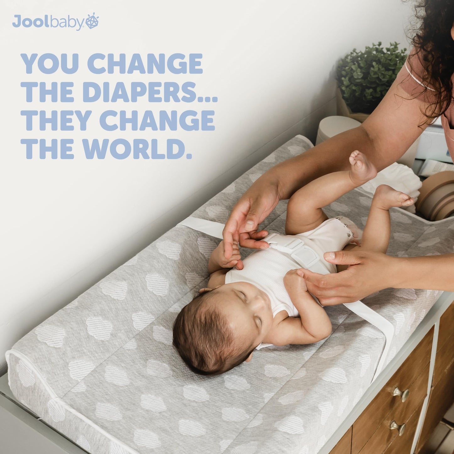 Jool Baby Serenity Soft Changing Pad + Washable Cover, Non-Slip - Fits Standard Changing Tables & Dressers (Cloud Pattern, Gray)