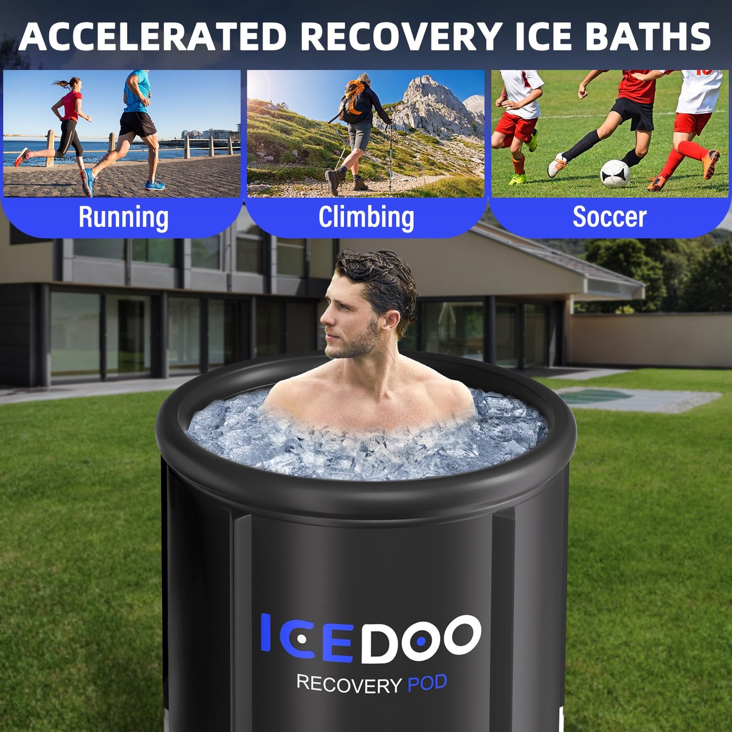 Upgrade XL Ice Bath Tub for Athletes, 119 Gallons Hot & Cold Plunge Tub with Cover for Recovery, Cold Water Therapy, Multiple Layered Portable Whirlpool Bathtubs for for Home, Gym & Outdoor